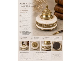 Äldre Bläckställ i Marmor & Mässing H: 12 cm
