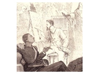 Träsnitt ”En konstnärs ateljé på 1800-talet” ur tidskrift från 1883