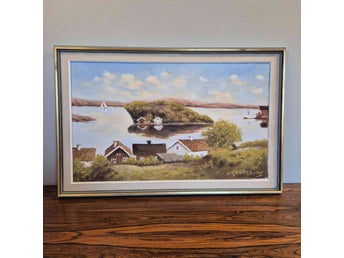 Oljemålning med motiv av kustlandskap, Gregers, 1965, 94*61 cm
