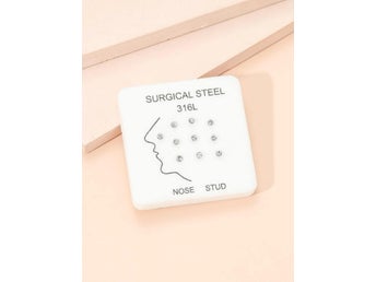REA__Pack 10 st. Näspiercing i 316L stål med 2,5 mm CZ