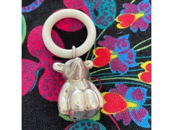 Vintage Nallebjörn skallra med vit ring Samlarobjekt i