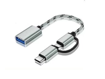 2 IN 1 Metal Braided Micro USB Type C Type-C 3.1 Male to USB 3.0 2.0 Female Adap