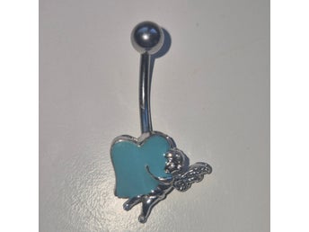 Ny Navelpiercing silver/turkos med hjärta och ängel!