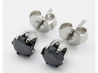 1 par Studs Örhängen i 316L Kirurgiskt stål med 4 mm Svart CZ