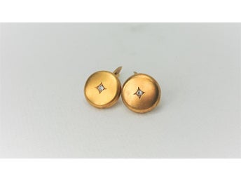 Vintage Manschett knappar i äkta14k guld med diamanter 0,06ct, 16,5mm