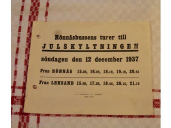 TURLISTA 1937. RÖNNÄSBUSSENS TURER TILL JULSKYLTNINGEN DALARNA