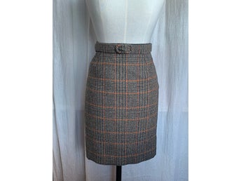 Vintage, Retro, Kjol, Rutig, Ull, Skräddarsydd, Strl:XS
