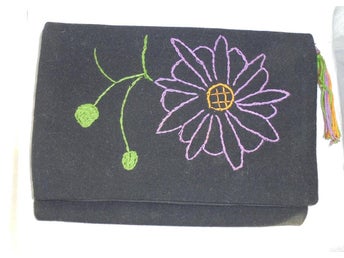 väska i handbroderad ylle, vintage, 30-tal