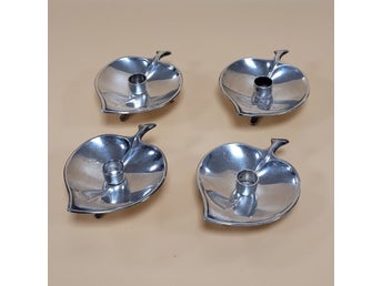 4x Ljusstakar - Bladformade - Silverpläterade - Made in Danmark - Prima H.Gr