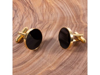 Elegant Svart Onyx Manschettknappar i Guldpläterad Sterling Silver 925