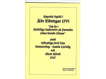 Åbo Tidningar 1793 Uppsatser om Finnmarker, Finnskogar, skogsfinnar