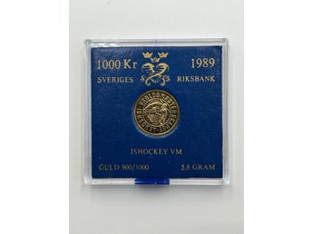 1000kr Minnesmynt Guld 1989 -Ishockey VM