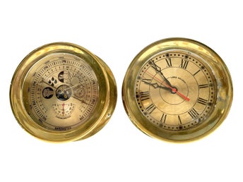 Skeppsur barometer - Maritimt instrument set i mässing - Klocka & Barometer (Lor
