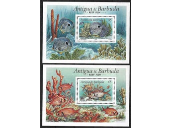 Antigua 1990 Fiskar övertryck Barbuda Mail 2v i 2 block