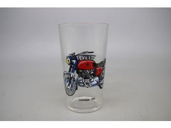 Vintage dricksglas med veteranmotorcykel Leverda 750