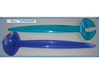 Vintage Ett par salladsbestick från Tupperware i blått och turkost.