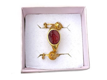 Antik Romersk guld smyckes uppsättning 22K - Fortuna intaglio, Ring & Örhängen (