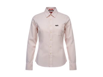 SuperDry Skjorta Herr UK Storlek M Rosa Randig Långärmad Broderad Logotyp