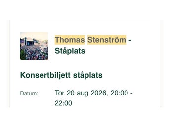 2x Konsertbiljett Thomas Stenström 2026-08-20