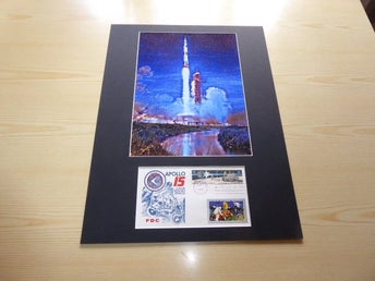 Apollo 15 art print med original USA FDC passepartout 30 cm x 40 cm