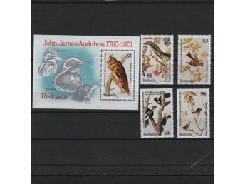 Redonda (Antigua) 1985 Fåglar Audubon 4v + block