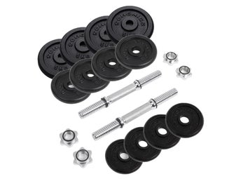 Set med 2 hantlar i gjutjärn, 2 x 20 kg viktskivor, träning, tyngdlyftnin SYL40T