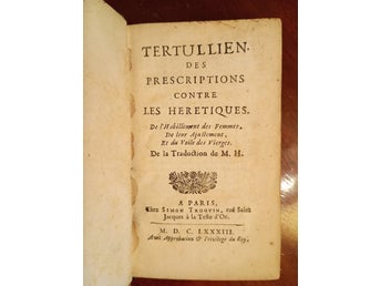 Tertullianus föreskrifter för kättare. Kvinnors kläder, jungfrurs slöjor. 1683.