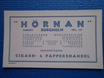 Reklamkort/skylt Hörnan Cigarr & Pappershandel Borgholm