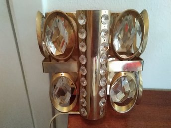 Äldre Kristall Lampa Vägg Mässing Äldre Kristall Lampa Vägg Mässing