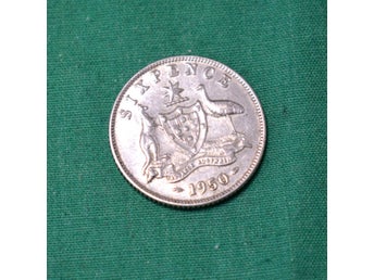 Australien 1950 Silver Mynt 6 pence Kv.8