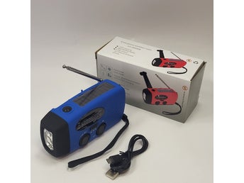 Vevradio med solcell, powerbank och ficklampa mm