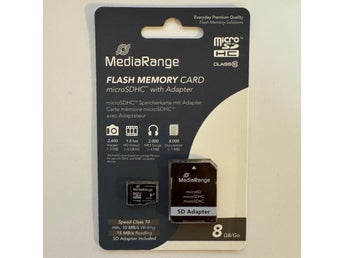 Minneskort 8GB SD / Micro SDHC MediaRange inkl adapter