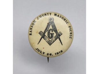 Ransom County Masonic Picnic äldre Frimurare knapp brosch från 1916