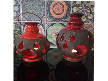 Två Ljuslyktor / Norrmans Keramik Motala / 1960-70-tal / Vintage Retro