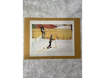Carl Larsson Sundborn ”Falugården” 1909 skidor stavar plansch skolplansch
