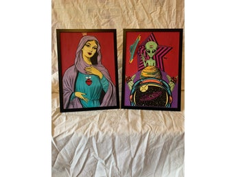 Unikt konstpar (2x tavlor) - Modern pop Art / Surrealism i matchande ramar