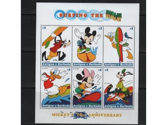 Antigua & Barbuda 1999 Disney Kalle Musse olika vattenaktiviteter 18v i 3 block