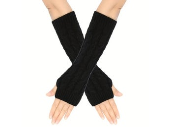Armvärmare stickade, fingerlösa & långa - Svart [30cm] - Handledsvärmare