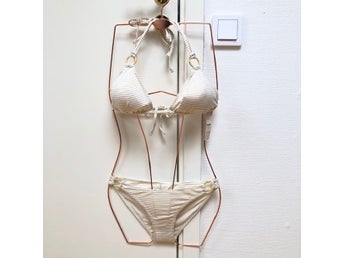 Accessorize Beach cream and gold striped classic string bikini size 38/40 - NEW