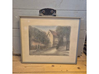 Teckning i blyerts, Gamla Majorna, Lilla Gatan, signerad Helle, 38*32 cm