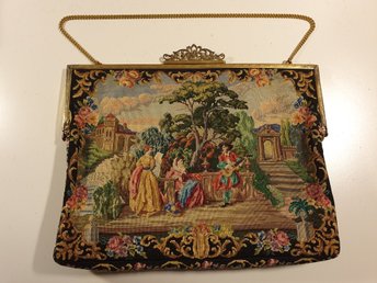 Vacker antikvintage broderad väska i petit point Vacker antikvintage broderad väska i petit point