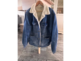 Vintage LA PAZ Pilefodrad Jeansjacka C54 (XL) Retro Sherpa Denim 70/80-tal