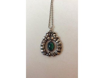 Tidlig Georg Jensen 826 Sølv vedhæng med chrysopras No 14