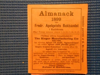 Almanacka 1899 Fredr Apeqvists bokhandel Karlskrona