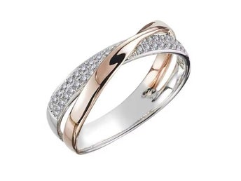 Ring pläterad med äkta silver 925 och14 k guld med zirkon, Storlek 9, ca 18-19mm