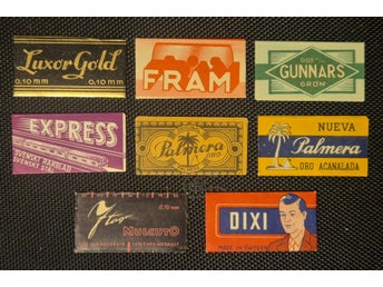 8 st äldre rakblad i originalomslag - EXPRESS TÅGMOTIV PALMERA VINTAGE