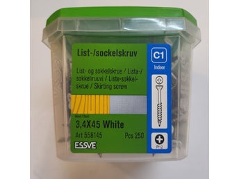 Essve List-/sockelskruv, 3,4x45mm, vit, inomhus, 250st