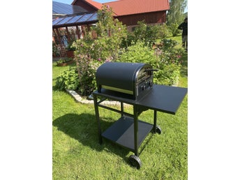Utekökservering med hjul, dubbel hylla, rullbar vagn för grill och matlagning