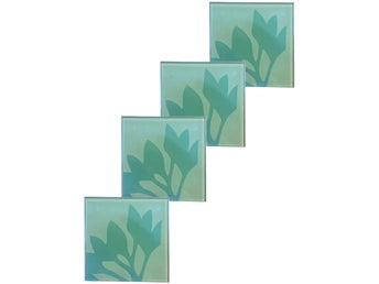 Fyrkantiga Dryckesunderlägg i Glas, Blomster Blåa 4-pack