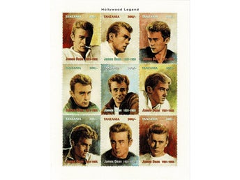 TANZANIA 1996 Mi 2591-2599 JAMES DEAN - 50-TALETS FILMIKON MINIARK ** VÄRDE 135